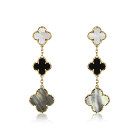 ¡®Lume Jewelry¡¯CLOVER EARRINGS GOLD ONYX MOP 3 MOTIF