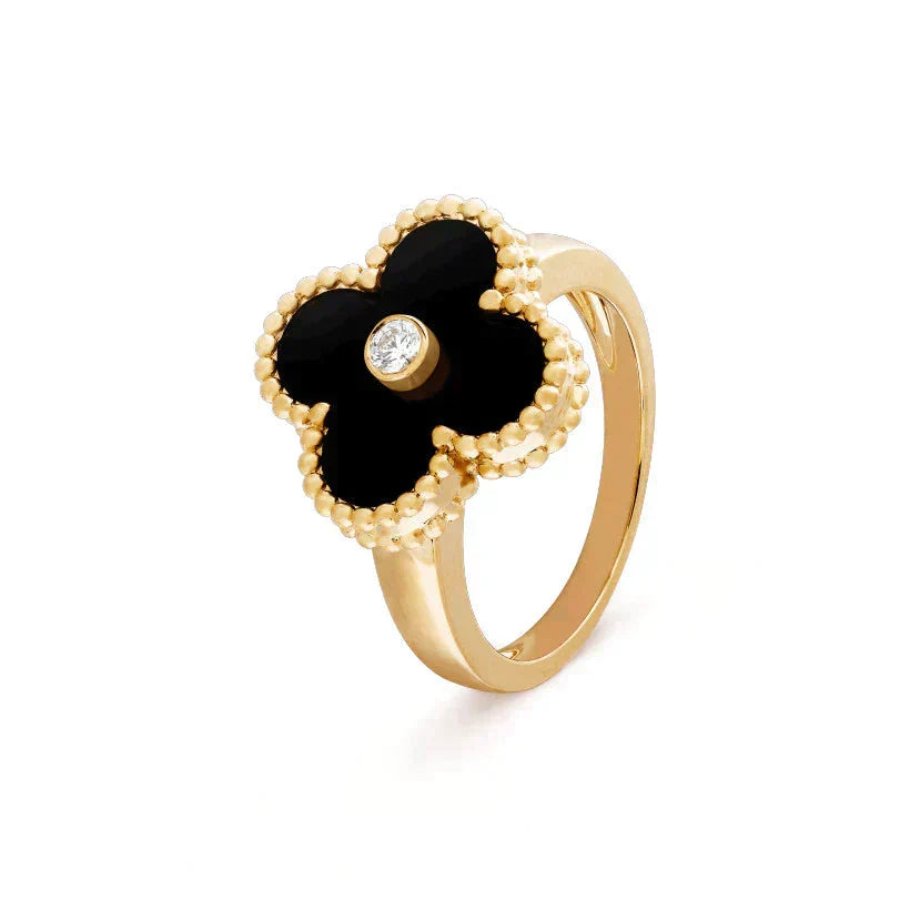¡®Lume Jewelry¡¯CLOVER ONYX RING GOLD DIAMOND