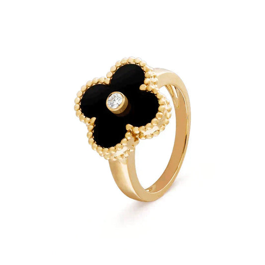 ¡®Lume Jewelry¡¯CLOVER ONYX RING GOLD DIAMOND