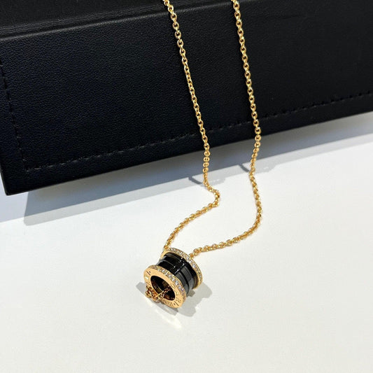 [Lume Jewelry]ZERO 1 BLACK CERAMIC DIAMOND PINK GOLD NECKLACE